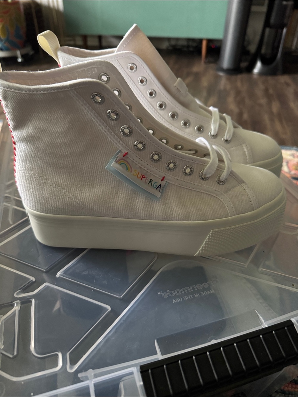 Superga Cream Canvas High-Top Sneakers - Picture 2 of 6